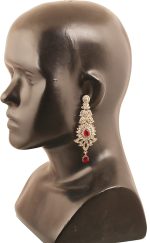 Touchstone "Hollywood Glamour Oscar Collection" Indian Paisley Motif Designer Bridal Jewelry Long Chandelier Earrings In Antique Gold and White Tone For Women. - Image 6